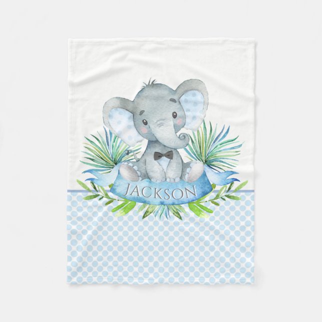 Manta Polar Cinta elefante personalizada para niños (Anverso)