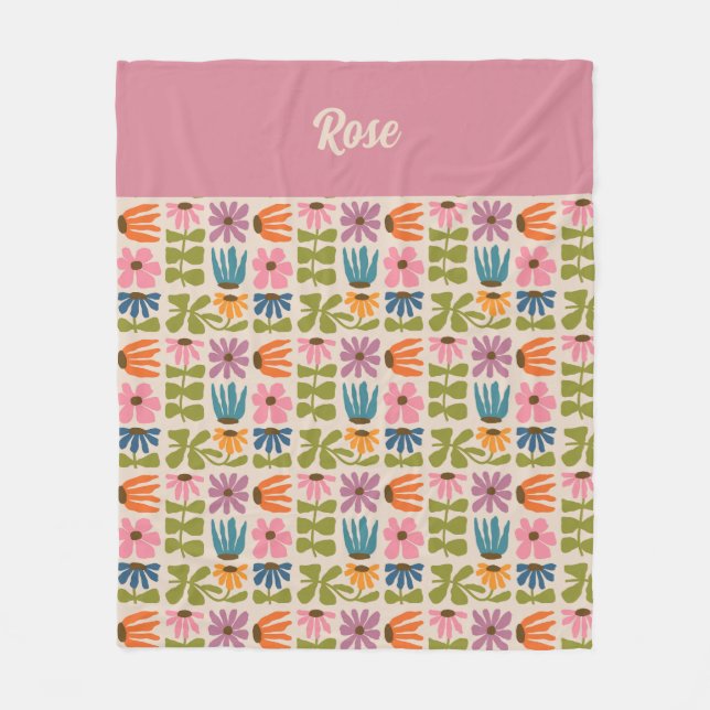 Manta Polar Cinta floral personalizada Retro Groovy (Anverso)