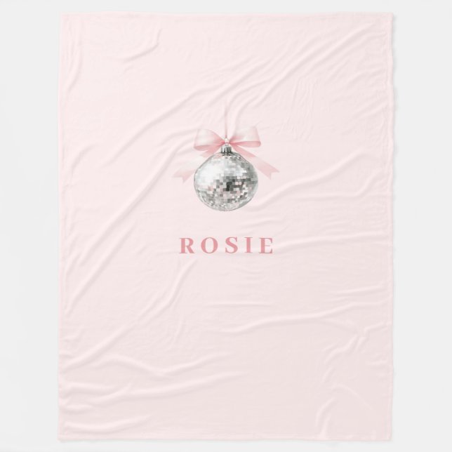 Manta Polar Cinta rosa Coquette Disco Ball personalizada (Anverso)