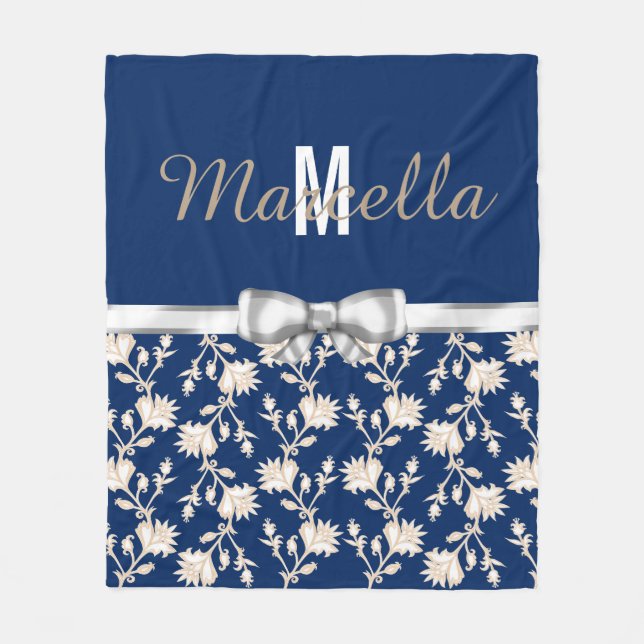 Manta Polar Cinta y flores de crema y blanco (Anverso)