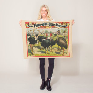 Manta Polar Circo Vintage Con Ostriches Y Aves Grandes.