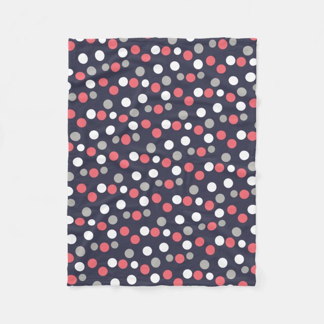 Manta Polar Círculos de Bolas Patrón Gris Blanco Coral Rosa (Anverso)