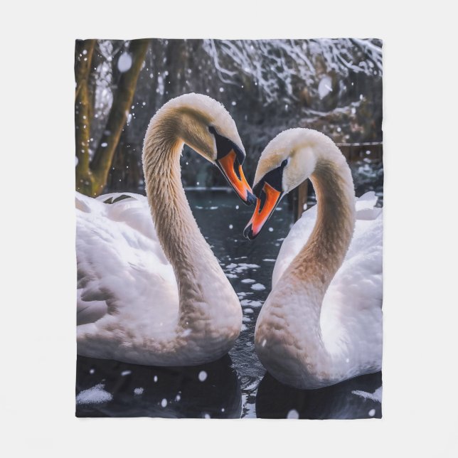 Manta Polar Cisnes románticos en un país maravillosamente inve (Anverso)