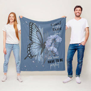 Manta Polar Cita motivacional de mariposa azul estética - Buen