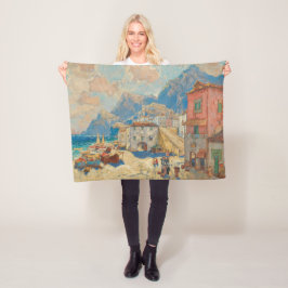 Manta Polar Ciudad costera de España (Paisaje español vintage)