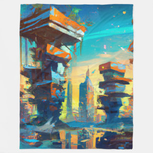 Manta Polar Ciudad distópica futurista, pintura generada por I