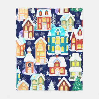 Manta Polar Ciudad invernal con casas victorianas. Tema de nav