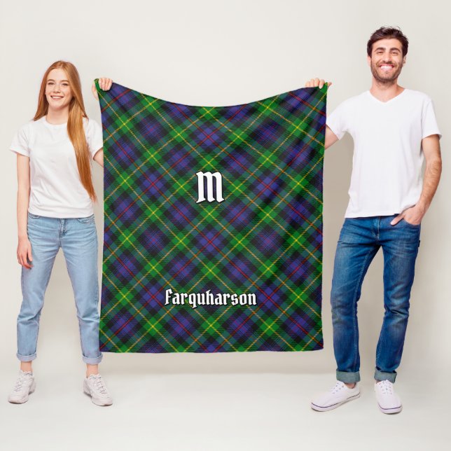 Manta Polar Clan Farquharson Tartan Fleece Blanket (In situ)