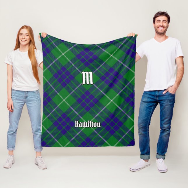 Manta Polar Clan Hamilton Hunting Tartan Fleece Blanket (In situ)