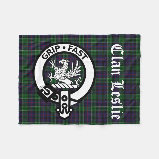 Manta Polar Clan Leslie Escudo Badge & Tartan (Frente (Horizontal))