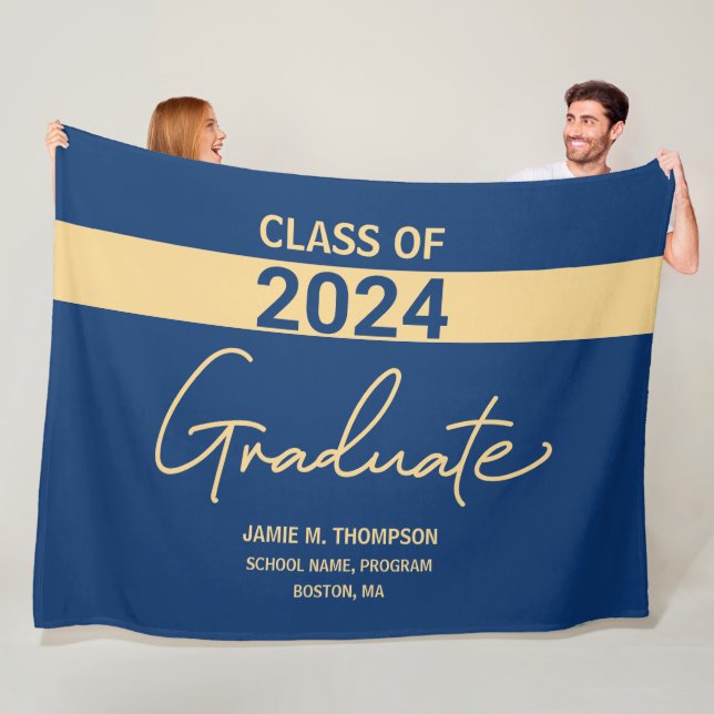 Manta Polar Clase de Graduación Personalizada de Oro Azul 2024 (In situ)