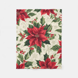 Manta Polar Clásica Estrella Roja de Navidad Poinsettia Holly