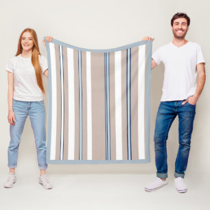 Manta Polar Clásico a rayas beige, blanco y azul