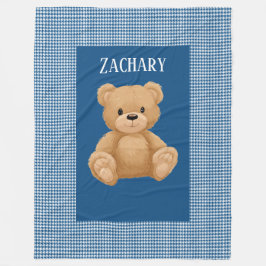 Manta Polar Clásico Houndstooth Azul, Oso de Peluche,