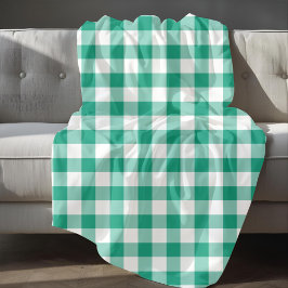 Manta Polar Clásico patrón de cuadros gingham verde y blanco