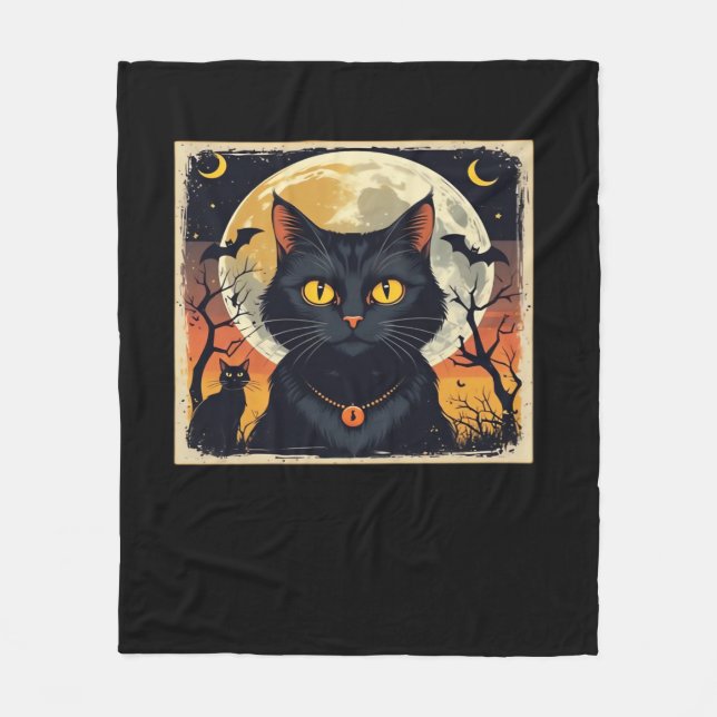 Manta Polar Clásico Retro Black Cat Halloween T-Shirt Classic (Anverso)