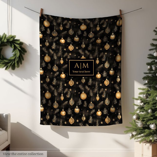Manta Polar Classic black and gold watercolor holiday throw (Classic black and gold watercolor holiday throw Fleece Blanket)