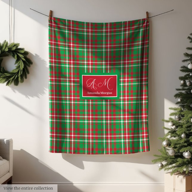 Manta Polar Classic Christmas Plaid Blanket Monogram Holiday (Classic Christmas Plaid Blanket Monogram Holiday)