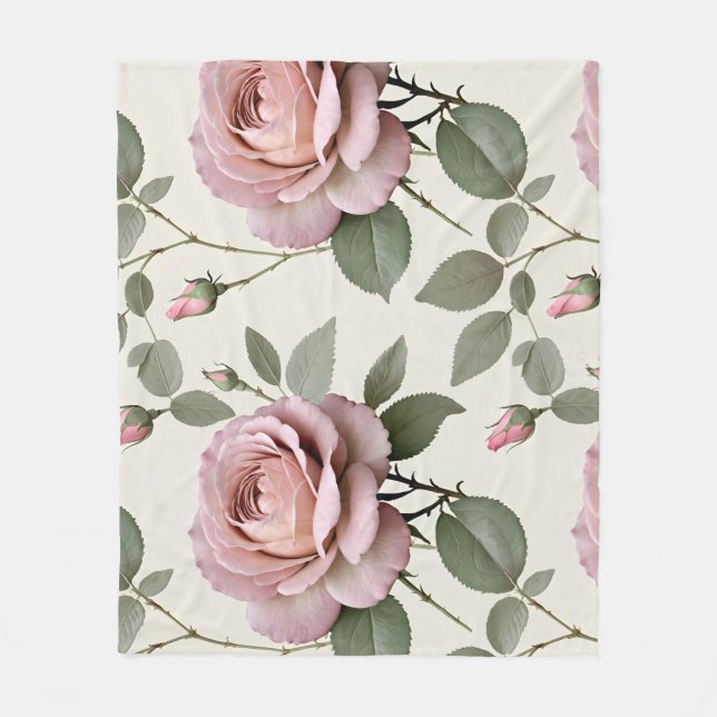 Manta Polar Classic English Roses In Soft Shades Of Pink  (Anverso)