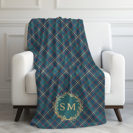 Manta Polar Classic Monogram Gold Wreath Green Tartan Plaid