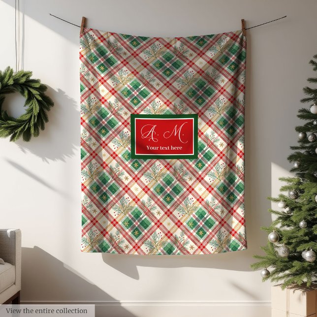 Manta Polar Classic red and green plaid custom name throw (Classic red and green plaid custom name throw blanket)