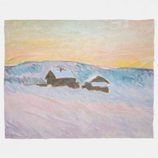 Manta Polar Claude Monet - Paisaje noruego, casas azules (Frente (Horizontal))