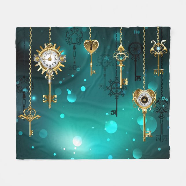 Manta Polar Claves de esqueleto antiguas sobre fondo verde (Frente (Horizontal))