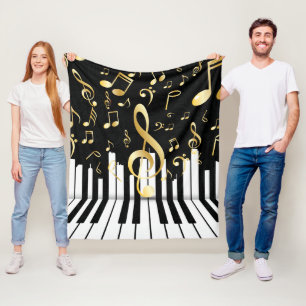 Manta Polar Claves de piano Música Nota oro negro