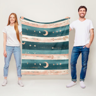 Manta Polar Clay & Teal Tribal Estrellas y Franja de Luna