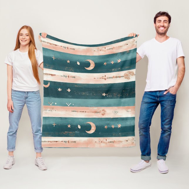Manta Polar Clay & Teal Tribal Estrellas y Franja de Luna (In situ)