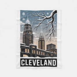 Manta Polar Cleveland Ohio Skyline Winter Woodcut Black&White