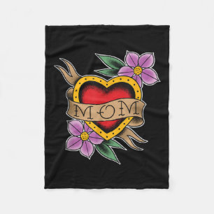 Manta Polar Clic Mom Heart Y Flores Old School Tattoo Art