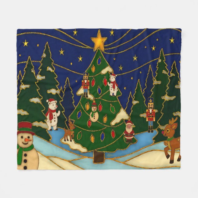 Manta Polar Cloisonne Art Whimsical Forest Classic Christmas  (Frente (Horizontal))