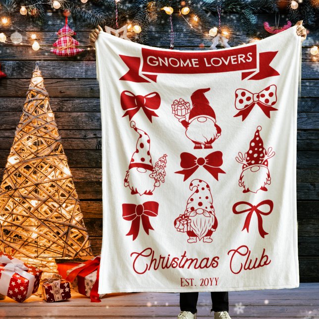 Manta Polar Club de Navidades Coquette Gnome Lovers - Rojo | B (Coquette Gnome Lovers Christmas Club Red White Fleece Blanket)