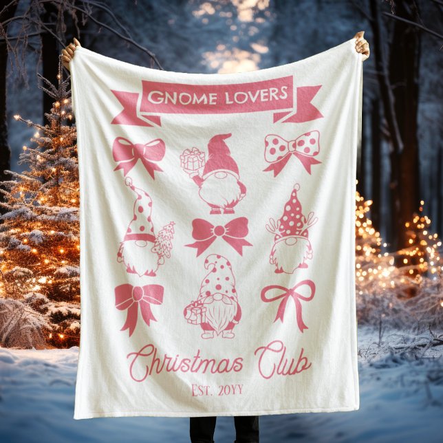 Manta Polar Club de Navidades Coquette Gnome Lovers - Rosa | B (Coquette Gnome Lovers Christmas Club Pink and White Fleece Blanket)