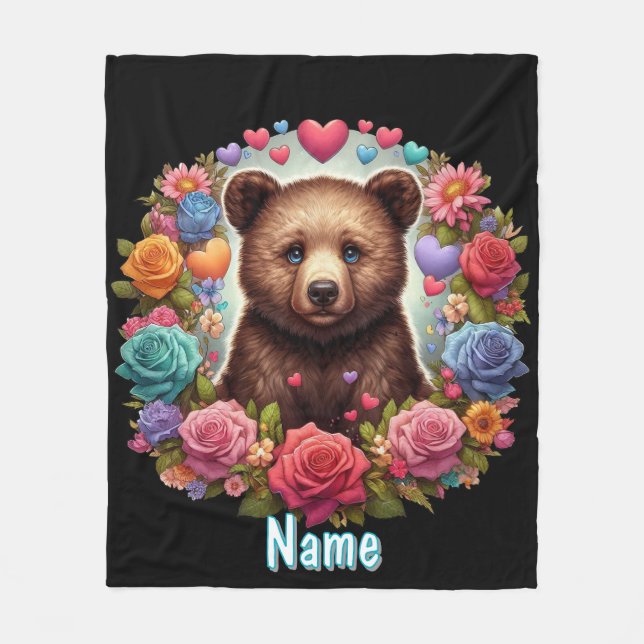 Manta Polar Club de Oso Personalizado con Rosas y corazones (Anverso)
