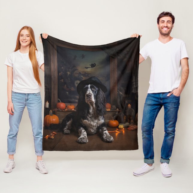 Manta Polar Cocker inglés Spaniel Pumpkins Halloween Scary (In situ)