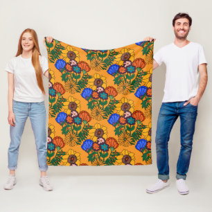 Manta Polar Cojín decorativo amarillo retro floral de los añ