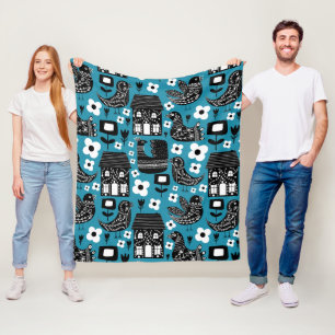 Manta Polar Cojín decorativo azul Folk Bird