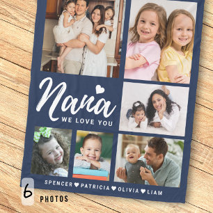 Manta Polar Colage de 6 fotos Blue We Love You Nana Nietos
