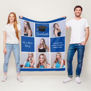 Manta Polar Colage de Fotos de Graduado Azul Personalizado Gra
