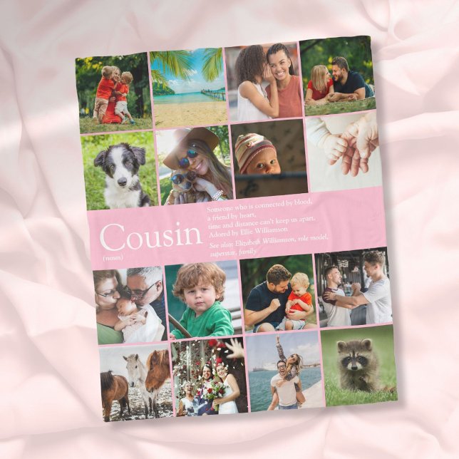 Manta Polar Colage de fotos rosa femenino definición de prima  (Girly Pink Photo Collage Cool Cousin Definition Fleece Blanket)