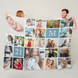 Manta Polar Colage Personalizado de 21 Cumpleaños con 22 Fotos