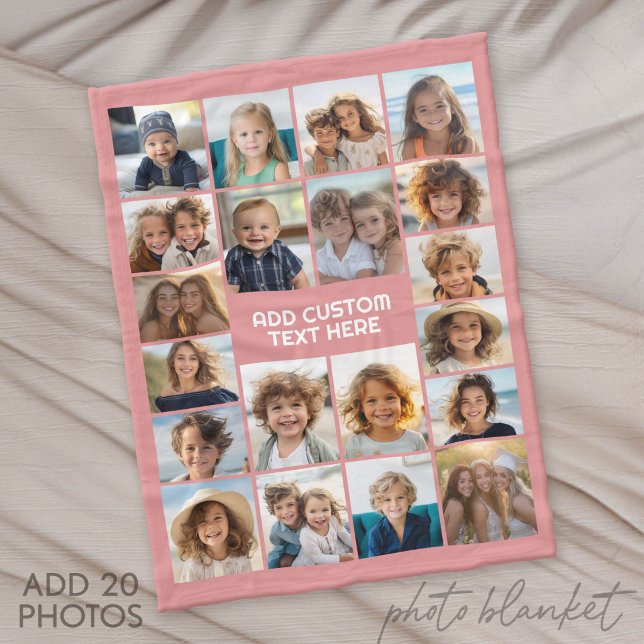 Manta Polar Colaje de 20 fotos con texto blanco vertical (Photo Blanket - Fleece)
