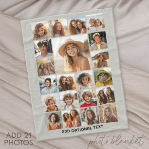 Manta Polar Colaje de 21 fotos - Texto personalizado - Beige c