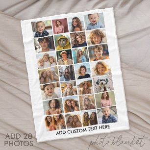 Manta Polar Colaje de 28 fotos - Texto personalizado - Blanco