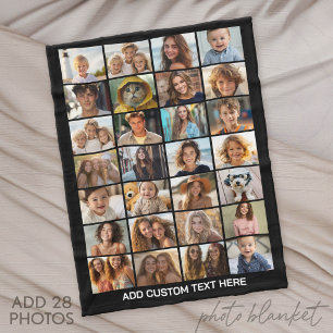 Manta Polar Colaje de 28 fotos - Texto personalizado - Blanco 