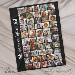 Manta Polar Colaje de 50 fotos - Texto personalizado - Blanco