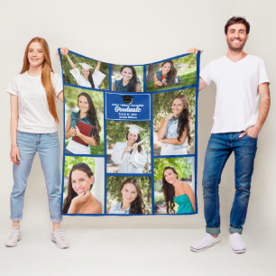 Manta Polar Colaje de Fotos de Graduado Azul Personalizado Gra