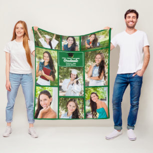 Manta Polar Colaje de Fotos de Graduado Verde Personalizado Gr
